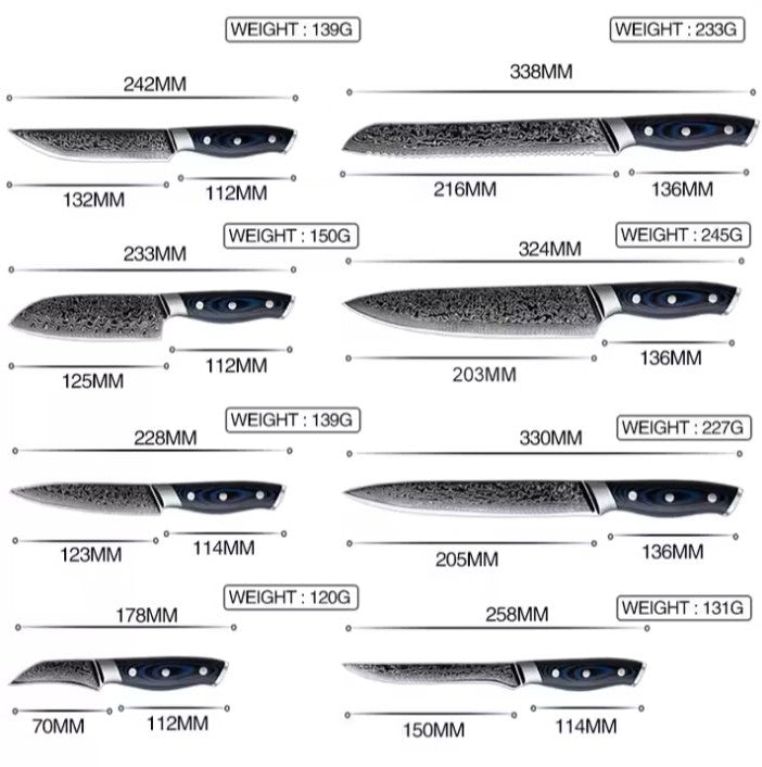 8pcs Damascus G10 blue