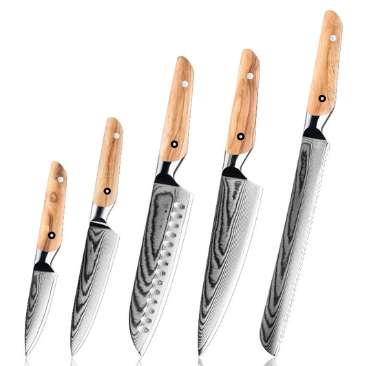 5 Piece Damascus Olive wood